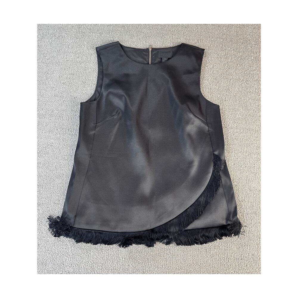 NWT J. Crew Top Sleeveless Black Tassel Fringe Career Classic Holiday Size‎ 4